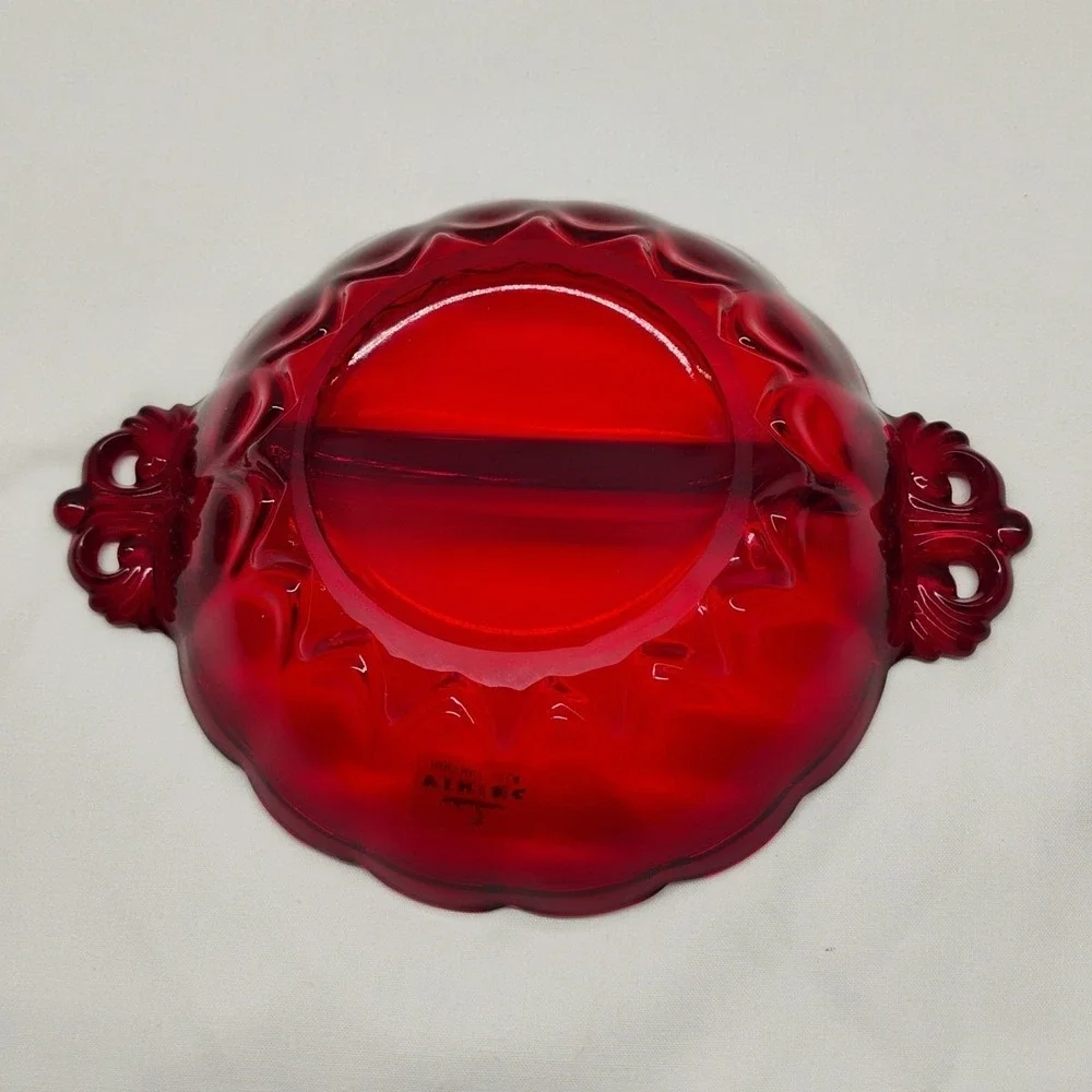 Viking Glass Red Ruby Sectioned Candy‎ Trinket Dish Bowl Original Sticker
